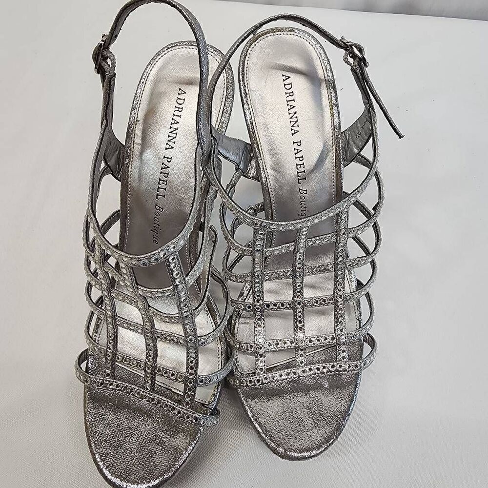 Adrianna Papell Boutique Size 8 Marla Silver Metallic Rhinestone High Heel Sanda - Picture 6 of 10